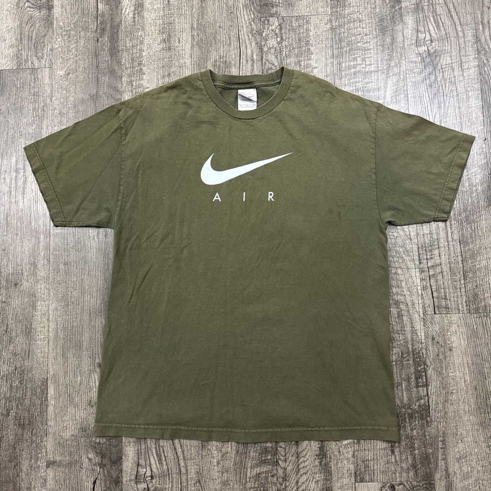 Vintage Y2K Olive Green Nike Air Big Swoosh T Shirt